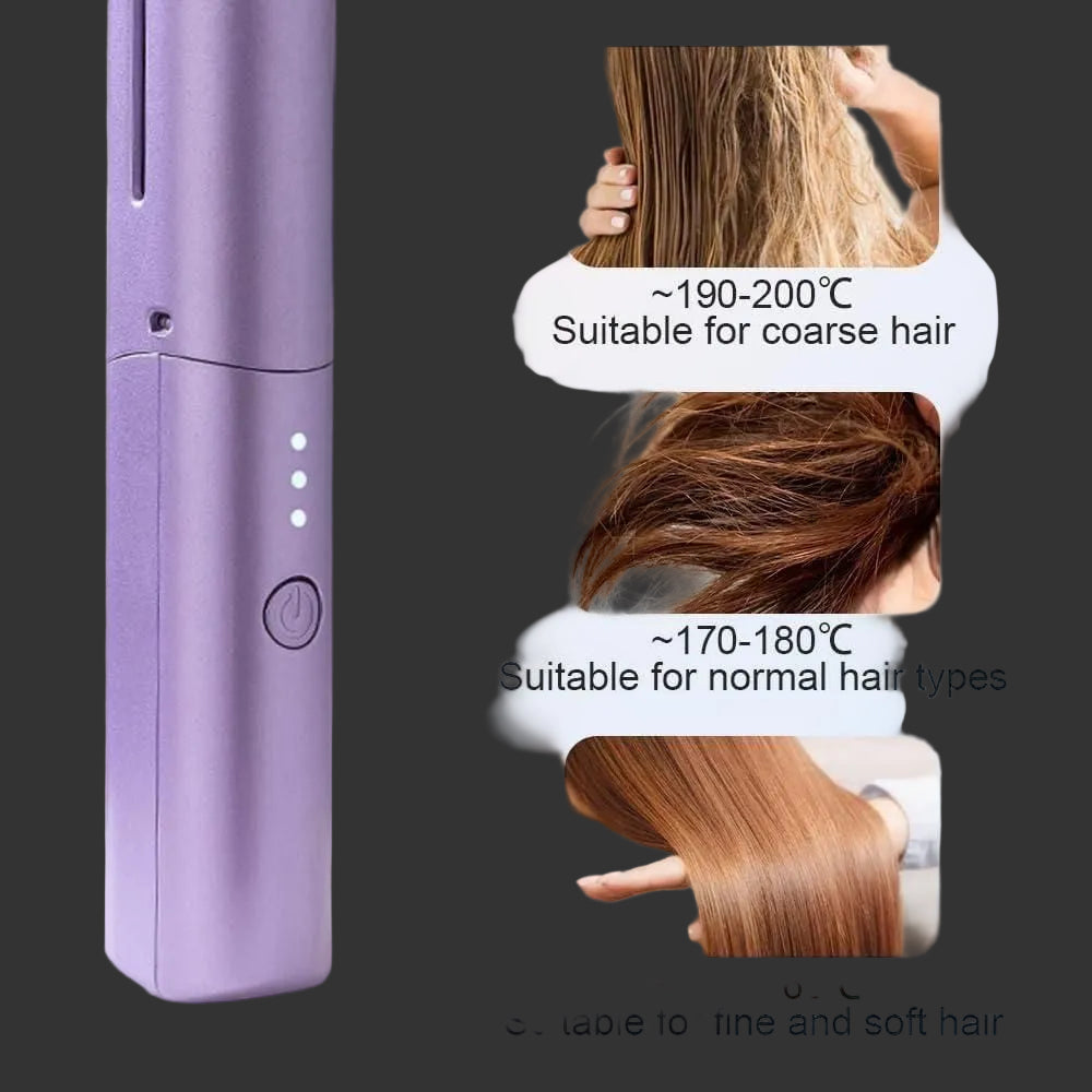Meneflix Portable Mini Hair Straightener Cordless Rechargeable Mini Adjustable Hair Straightener Hot Comb